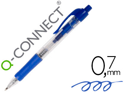 STYLO-BILLE Q-CONNECT RTRACTABLE CRITURE MOYENNE 0.7MM ENCRE CLASSIQUE CLIP GRIP PRHENSION COULEUR ENCRE BLEU