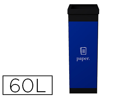 CORBEILLE PAPERFLOW TRI SLECTIF PAPIER 60L POLYSTYRNE CHOC HAUTE RSISTANCE ROBUSTE COLORIS NOIR/BLEU