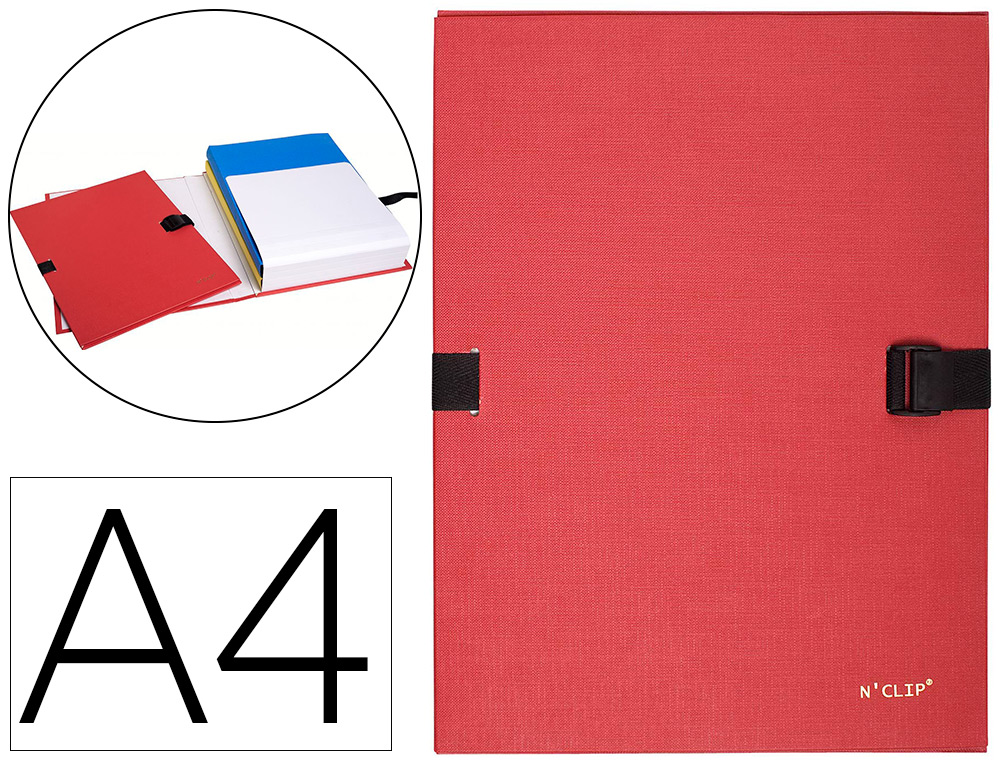 CHEMISE EXACOMPTA N'CLIP RABAT EN PIED CARTON RECOUVERT 10/10E A4 DOS EXTENSIBLE 13CM CLIP SANGLE COLORIS ROUGE