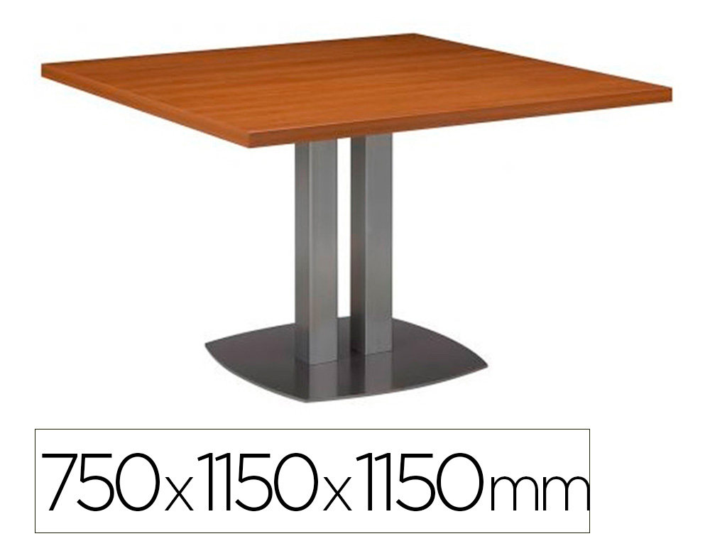 TABLE CARREE GAUTIER EN BOIS PIEDS EN ACIER                750X1150X1150MM COLORIS       MERISIER