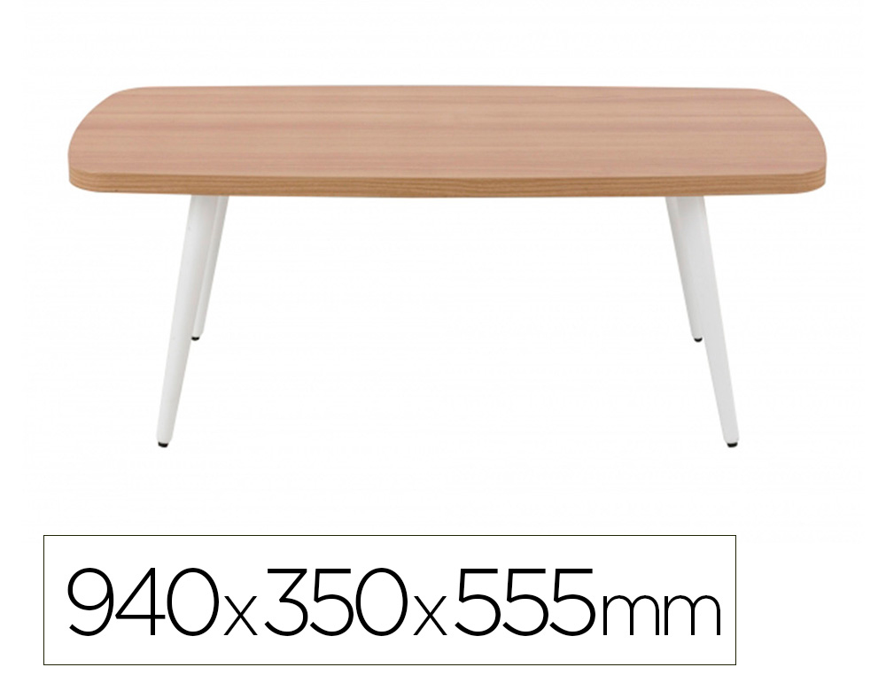 TABLE BASSE GAUTIER RECTANGULAIRE PIEDS EN HETRE  LAQUE BLANC PLATEAU MELAMINE  940X350X555MM COLORIS MERISIER