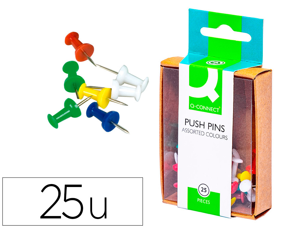 PUNAISE Q-CONNECT PINGLE MMO COLORIS ASSORTIS BOTE 25 UNITS