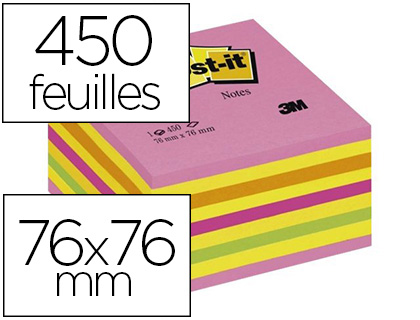 BLOC-NOTES POST-IT CUBE 76X76MM 450F REPOSITIONNABLES COLORIS NERGIE INTENSE 2028-NP