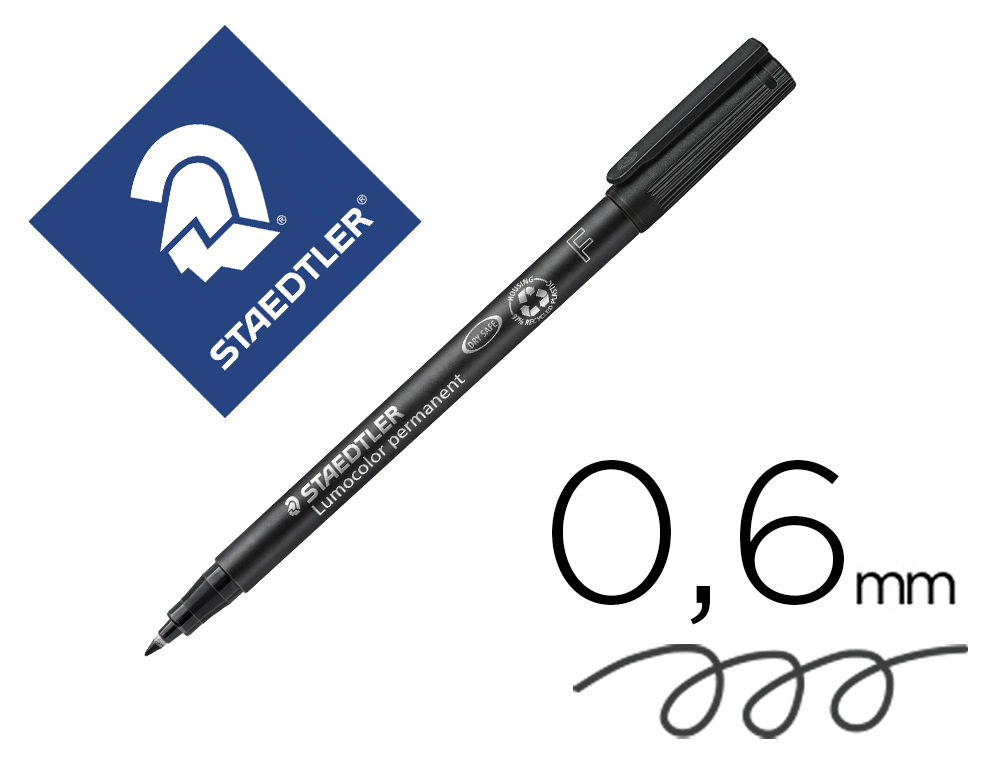 STYLO-FEUTRE STAEDTLER LUMOCOLOR PERMANENT POINTE FINE 0.6MM MULTI-SUPPORTS SCHAGE IMMDIAT RSISTANT EAU COLORIS NOIR