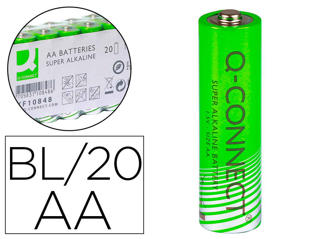 PILE Q-CONNECT ALCALINE AA LR6 CAPACIT 1.5V PACK 20 UNITS